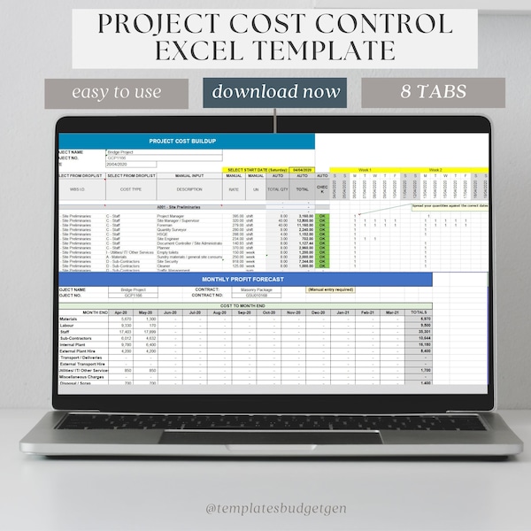 Project Cost Control Template, Construction Budget Excel Template