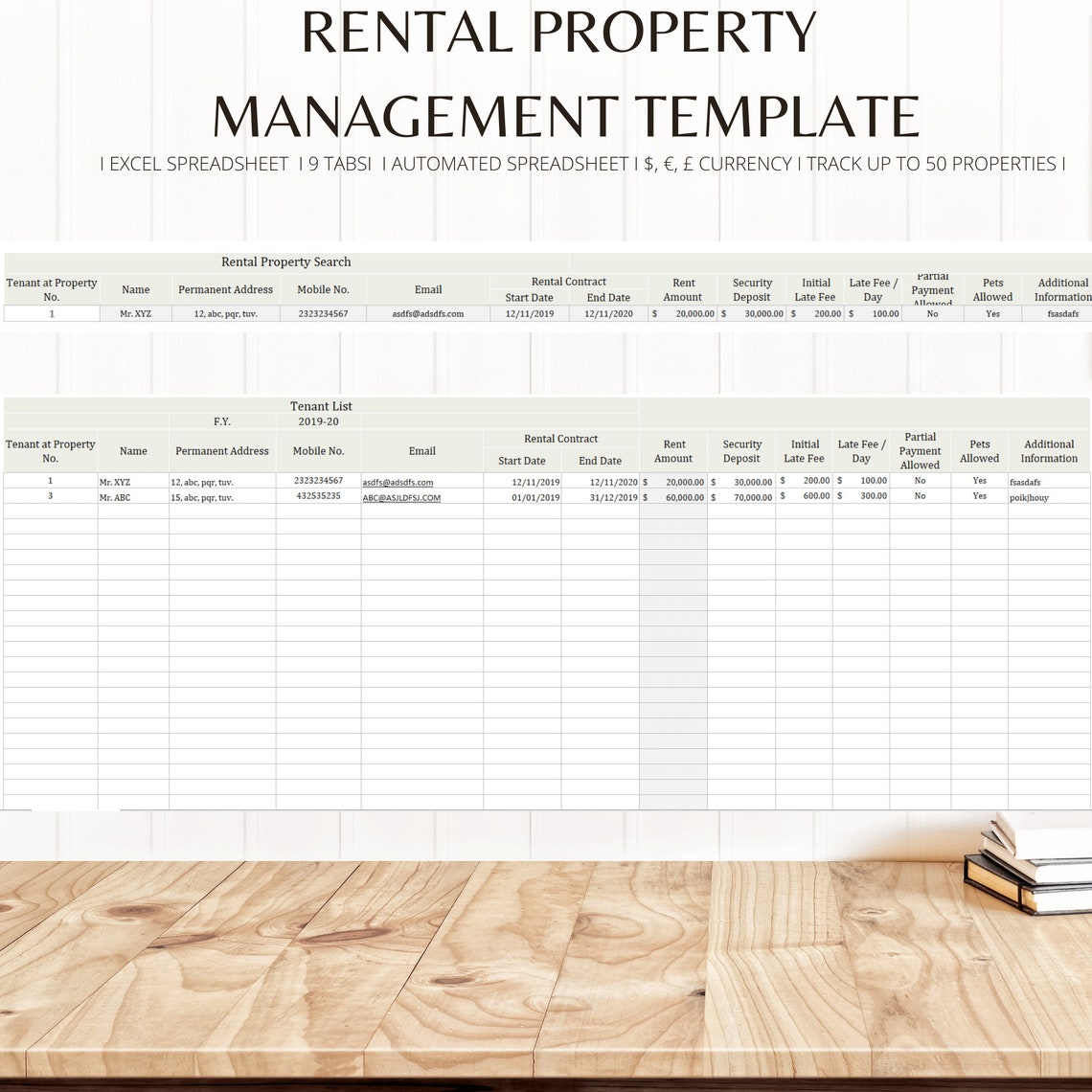 Real Estate Property Management Excel Spreadsheet Vacation Etsy