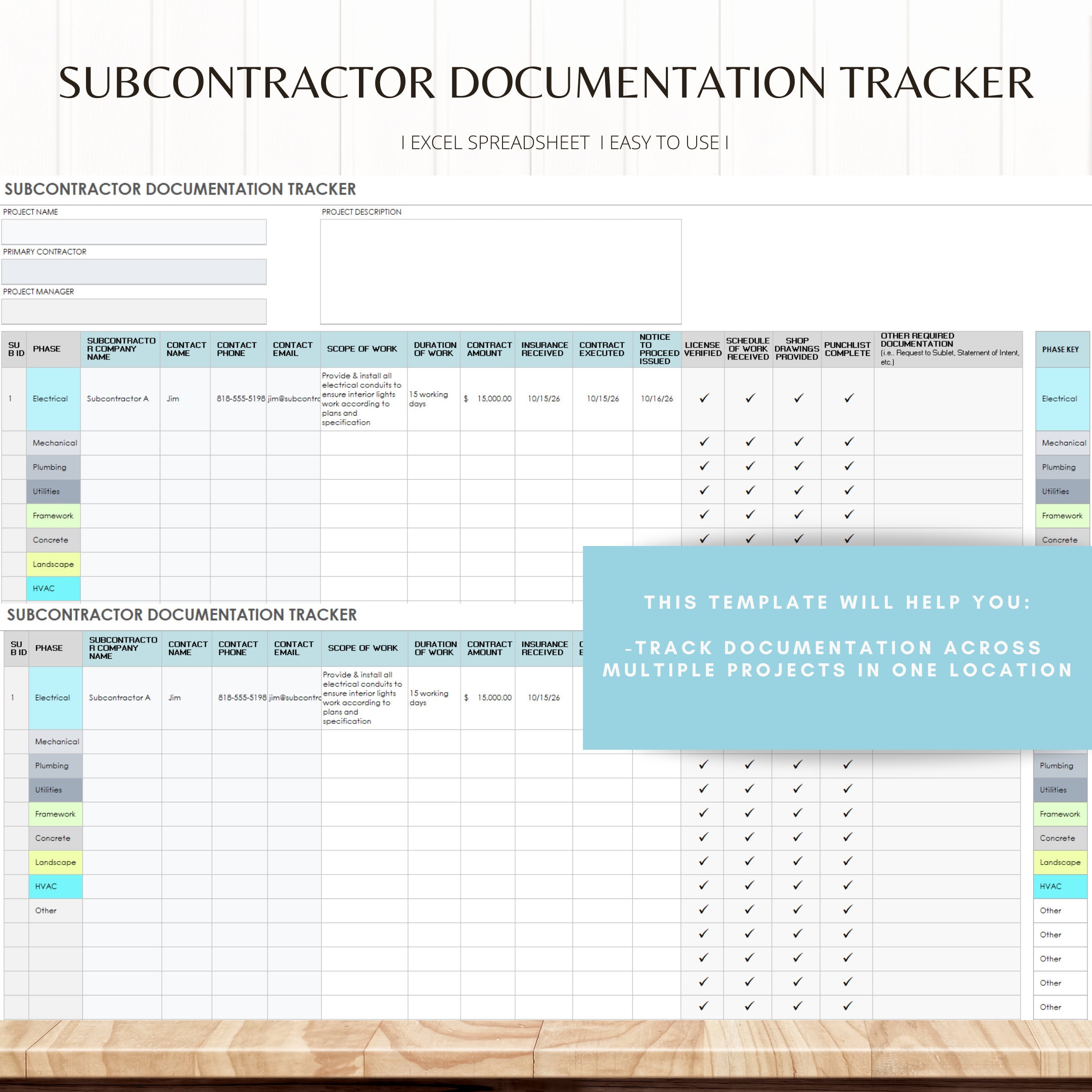 Document Tracking Worksheet Subcontractor Documentation - Etsy