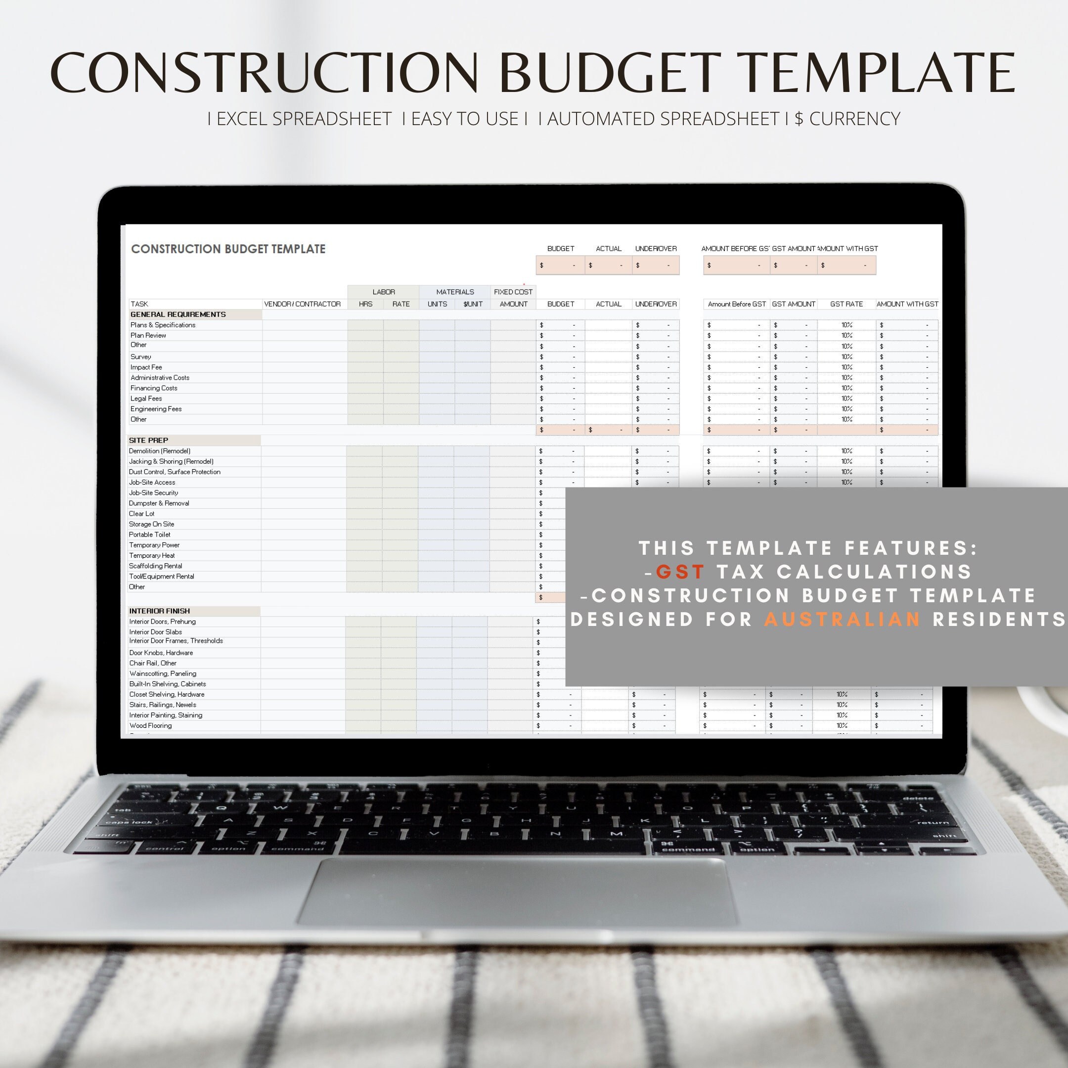 Construction Budget Template for Australian Residents, Home Renovation ...