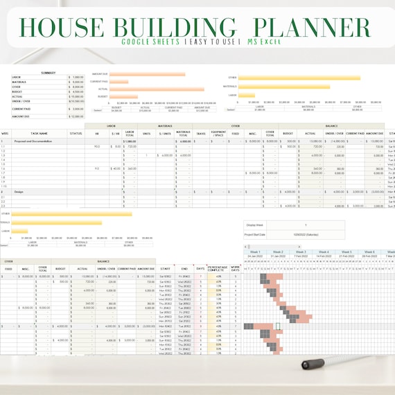 House Building Planner Construction Budget Template Etsy