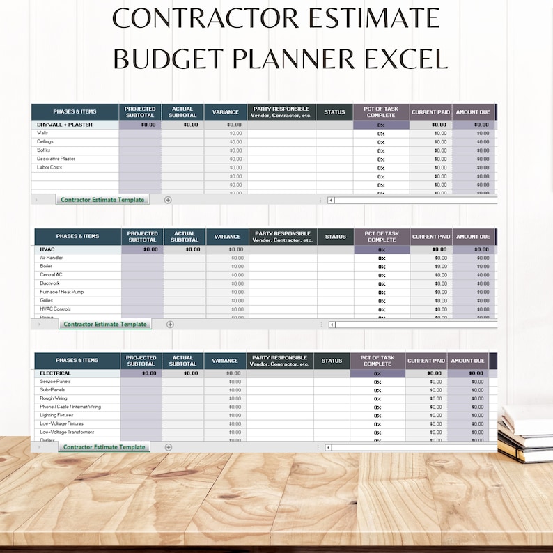 Digital Contractor Cost Estimate Spreadsheet Digital Etsy