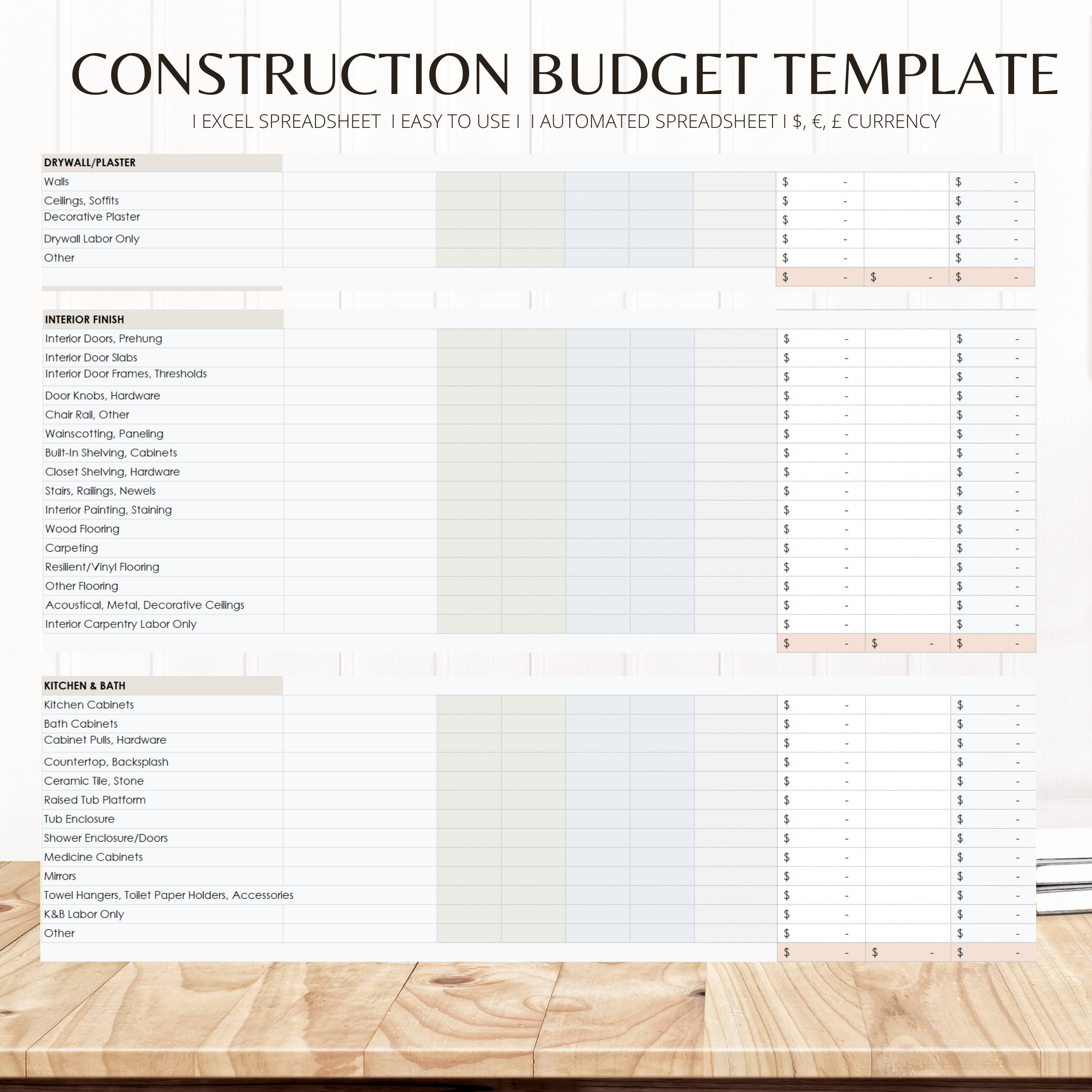 Simple Home Renovation Budget Excel Template Basic Etsy Simple Home Renovation Budget Excel Template Basic Etsy