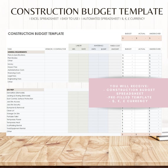 Simple Home Renovation Budget Excel Template Basic Etsy Simple Home Renovation Budget Excel Template Basic Etsy