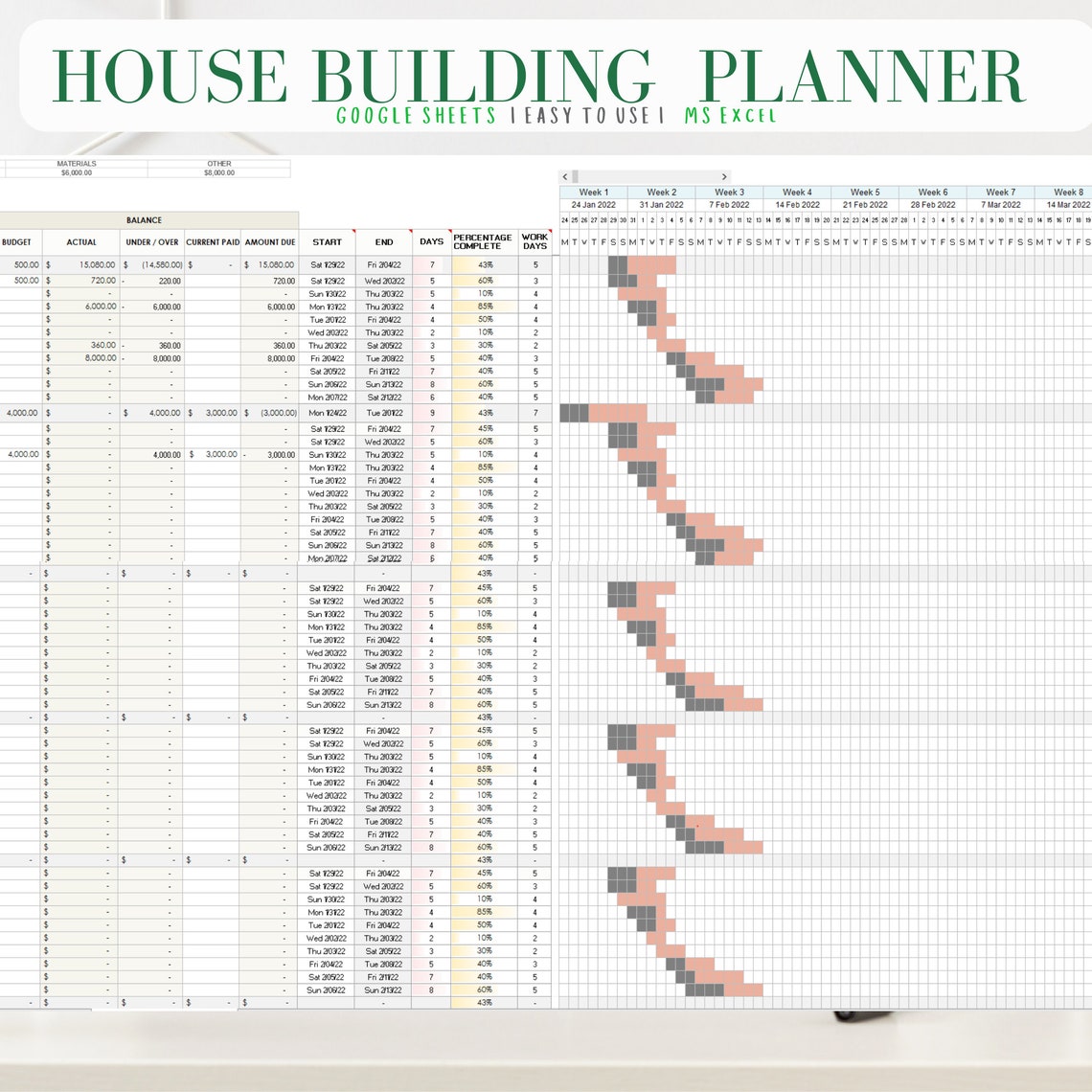 House Building Planner Construction Budget Template Etsy