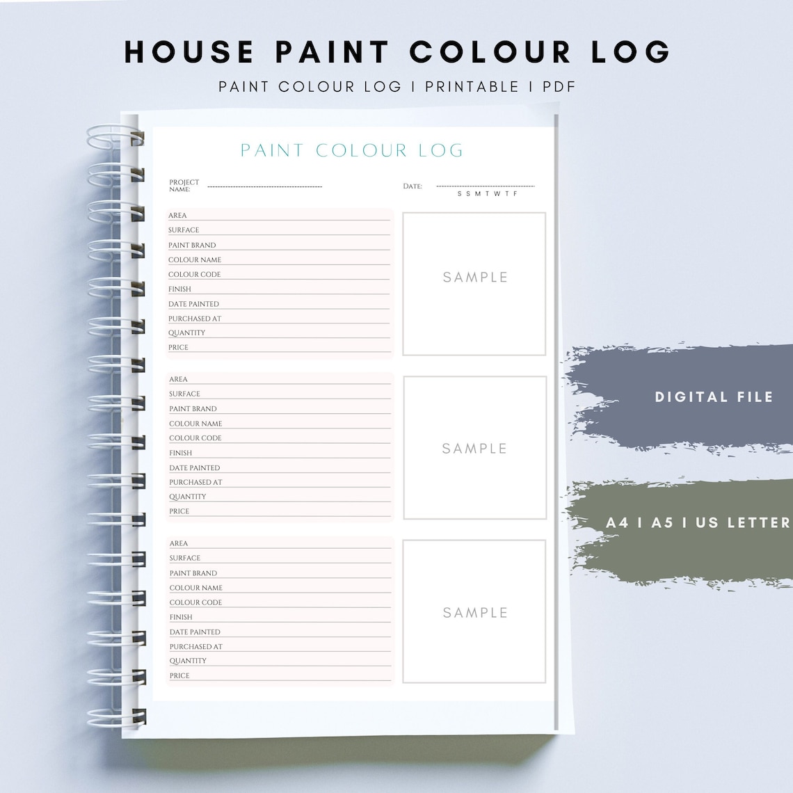 House Paint Colour Log Paint Colour Tracker Home Decor Home Etsy