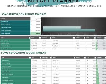 Digital Home Renovation Expense Budget Cost Planner, Home Improvement Excel Spreadsheet, Remodel Cost Breakdown Worksheet, Remodel Planner