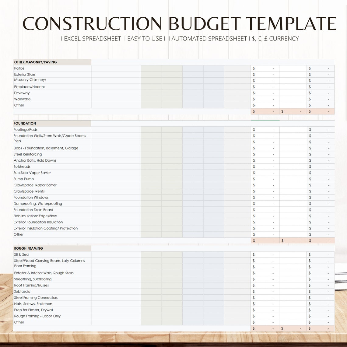 Simple Home Renovation Budget Excel Template Basic - Etsy