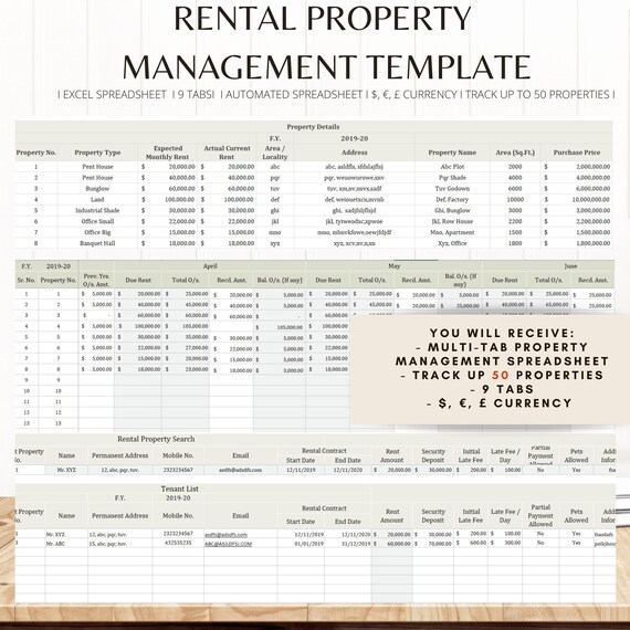 Real Estate Property Management Excel Spreadsheet Vacation Etsy
