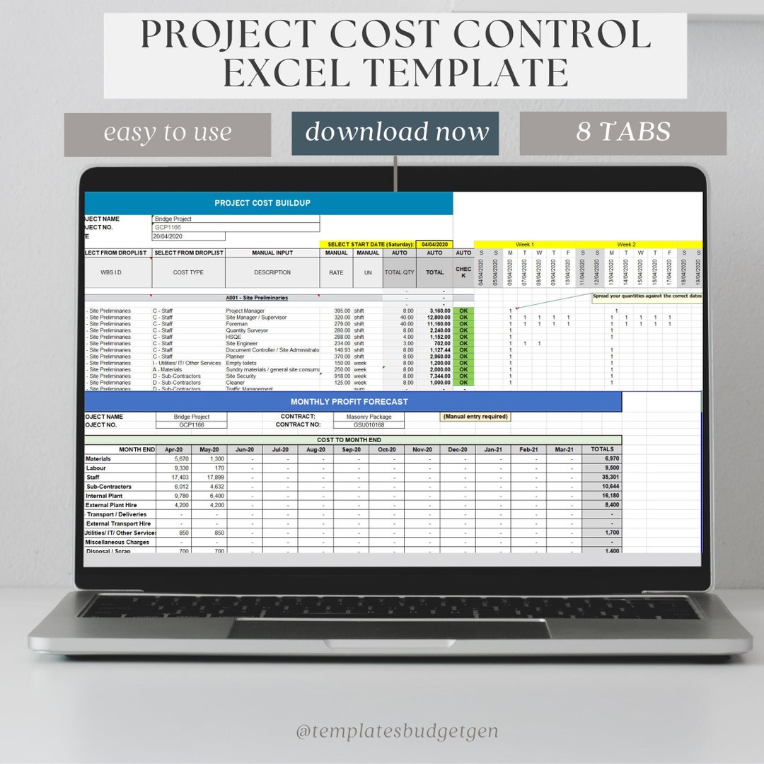 Project cost control template construction budget excel template etsy