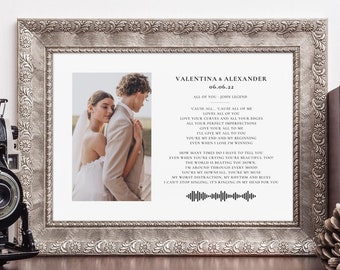 Song lyrics poster, Wedding song lyrics print, Photo Print, Wedding anniversary gift, Wedding photo gift, First dance wedding songs template