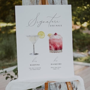 Wedding Signature Drinks Sign, Printable Cocktail Bar Menu Template, Signature Cocktail Sign, Wedding Bar Menu Sign, His and Hers Bar | MAYA