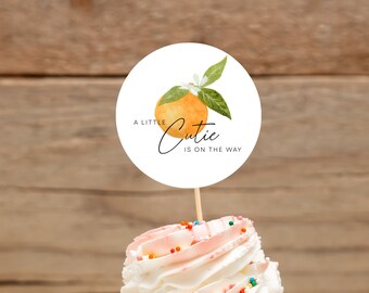 Editable Little Cutie Baby Shower Cupcake topper, Orange Blossom Baby Shower Cupcake Topper, Baby Shower Cupcake Topper| CLEM