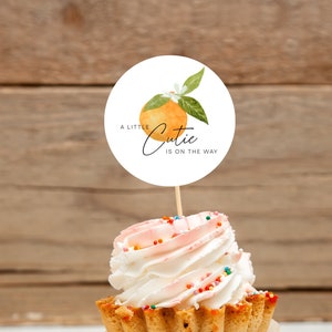 Bearbeitbarer Little Cutie Baby Shower Cupcake Topper, Orange Blossom Baby Shower Cupcake Topper, Baby Shower Cupcake Topper| CLEM