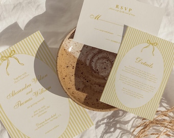 Butter Yellow Wedding Invitation Template, Elegant Digital Invite Set, Modern Printable Stationery Suite, RSVP and Details Card | MILO