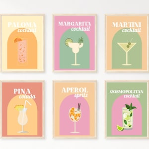 Cocktail-Druck-Set von 6, Cocktail-Posterdruck, Retro-Cocktail-Poster, Wanddekoration | Rio