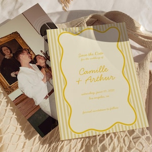 Save the Date Mariage Jaune Pastel Moderne, Annonce de Mariage Minimaliste, Téléchargement Numérique, Invitation Mariage Pastel | JUNE