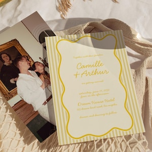 Faire-part de Mariage Jaune Pastel Moderne, Invitation Minimaliste Élégante, Téléchargement Numérique Invitation Mariage Pastel | JUNE