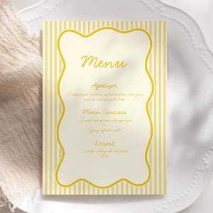 Menu de Mariage Jaune Pastel, Menu Mariage Minimaliste, Menu de Réception Printemps Été, Téléchargement Numérique | JUNE