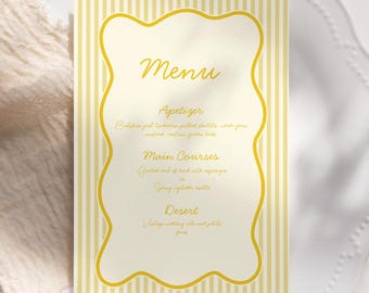 Modern Butter Yellow Wedding Menu, Minimalist Wedding Reception Menu, Elegant Spring Summer Wedding Menu, Printable Digital Download | JUNE