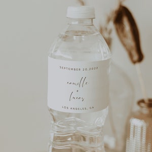 Wedding Water Bottle Label Template, Modern Minimalist Printable Water Bottle Sticker, Instant Download, Shower, Engagement  | CLARA