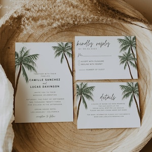 Destination wedding invitation,  Palm Tree Wedding Invitation Template Suite, Tropical Wedding Invitation Set, Beach Wedding Invitation|PALM