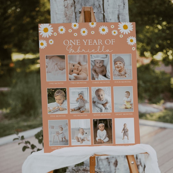 Collage de photos de première année de marguerite, bannière de photo de 12 mois, cadre de première année de bébé  | ANA