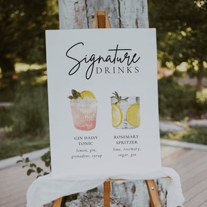Signature Cocktail Sign Template, Signature Drinks Sign, Minimalist Wedding Bar Menu Sign, Wedding Drinks menu, Editable Template