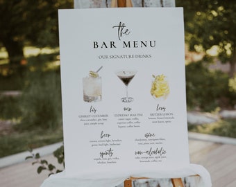 Signature drink sign, signature cocktail sign, signature drink template,  Bar Menu Sign, Wedding Drinks menu, Editable Template | ALMA