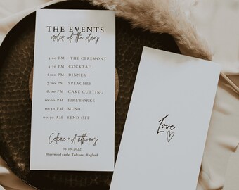 Minimalist Wedding Timeline Card Template, Printable Wedding Events Card, Editable Minimal Wedding, Minimal wedding timeline | ALMA