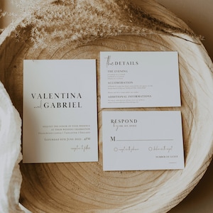 Suite d'invitation de mariage moderne minimaliste, Template invitation mariage, ensemble d'invitation de mariage, carte de détail RSVP | EVA