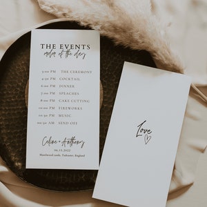 Template carte de chronologie de mariage minimaliste, carte événements de mariage imprimable, mariage minimaliste, programme mariage | ALMA