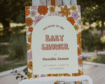 Retro Baby Shower Welcome Sign, Groovy Baby Baby Shower Template, Welcome Sign Template, Retro Baby Shower, Welcome Poster | VIC