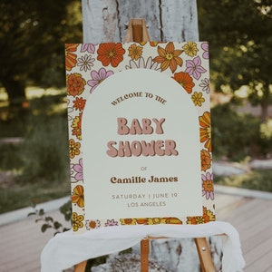 Retro Baby Shower Welcome Sign, Groovy Baby Baby Shower Template, Welcome Sign Template, Retro Baby Shower, Welcome Poster | VIC image 1