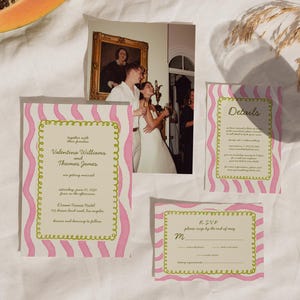 Whimsical Pink & Green Wedding Invitation Suite, Romantic Wedding Set, Invitation RSVP Detail Menu, Spring Summer Garden Wedding | LILY