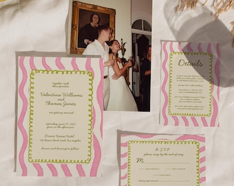 Whimsical Pink & Green Wedding Invitation Suite, Romantic Wedding Set, Invitation RSVP Detail Menu, Spring Summer Garden Wedding | LILY