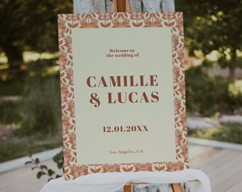 Retro Wedding Welcome sign, 70s inspired Wedding Welcome Sign, Colorful Wedding Welcome SignTemplate, Vintage Wedding Sign, Drink Menu | ZOA