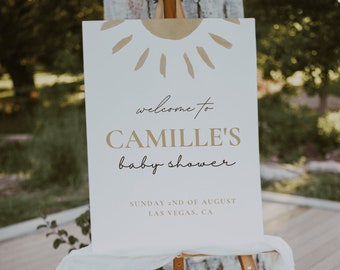 Sonne Baby Shower Willkommensschild, Baby Shower Willkommensposter, Boho Willkommensschild, Sonne Willkommensschild | LEO