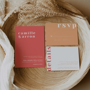 Colorful Wedding Invitation, Coral Pink and Peach Orange Invitation, Colorful Wedding Invitation Template, Modern Invitation Template |POPPY