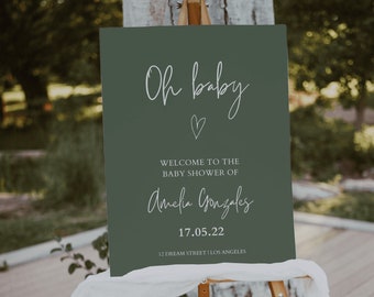 Sage green Baby Shower Welcome sign, Baby Shower Welcome Sign, Minimalist baby shower, Welcome sign template, Editable Welcome Sign | THEA