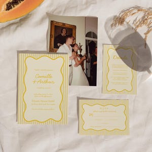 Set Papeterie Mariage Jaune Pastel, Faire-Part Mariage Minimaliste, Invitation Carte RSVP Détails, Mariage Printemps Été | JUNE