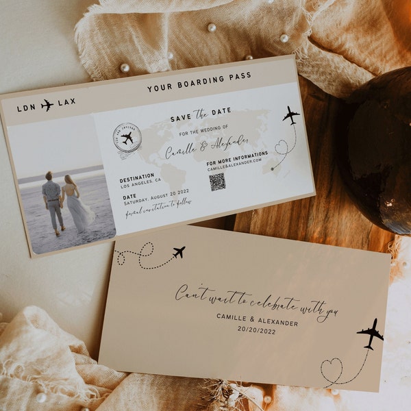 Bordkarten-Save-the-Date-Vorlage, Destination Wedding Save-the-Dates, Bordkarten-Vorlage | PARIS