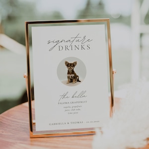 Signature Drink Sign Dog, Pet Signature Cocktail Sign, Minimalist Wedding Bar Sign, Dog Signature Cocktail Sign, Editable Template | ALMA