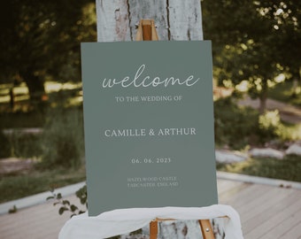 Cartello di benvenuto verde salvia, cartello di benvenuto per matrimonio, cartello di benvenuto personalizzato, matrimonio boho, matrimonio minimalista |ALBA