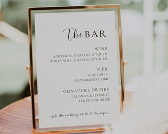 Bar Sign Template, Minimalist Bar Template, Elegant Wedding Bar Sign, Wedding Drinks Sign Template,  Printable Bar Menu Sign | TEA