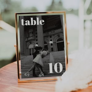 Numéro de table de mariage élégant et tendance, numéro de table avec photo, modèle de carte de numéro de table minimaliste | VÉRO