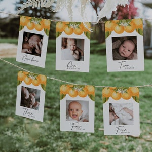 Bannière photo premier anniversaire, bannière photo 1er anniversaire Little Cutie, cartes photo orange jalon mensuel, Clementine DIY | CLEM