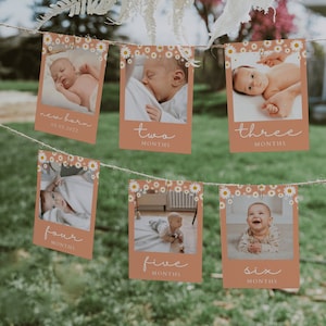 Collage de photos premier anniversaire marguerite, bannière de photo de 12 mois, cadre de première année de bébé, modèle personnalisé | ANA