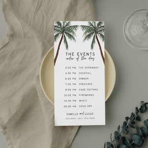 Modèle de carte de chronologie de mariage de destination, carte imprimable d'événements de mariage, mariage minimal modifiable | PALM