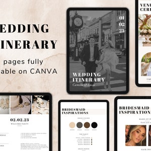 結婚式の旅程テンプレート、印刷可能なウェディングプランナー、Canva結婚式の旅程テンプレート、編集可能、印刷可能